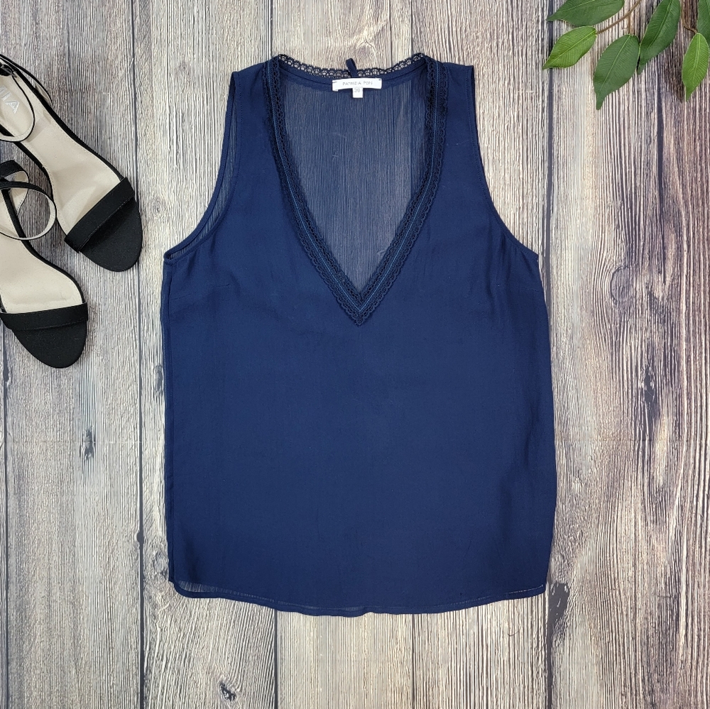 Patrizia Pepe Navy Blue V Neck Tank Top Blouse